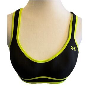 Under Armour Women's 32B Made For Me Heat Gear Sports Bra Black Neon Yellow